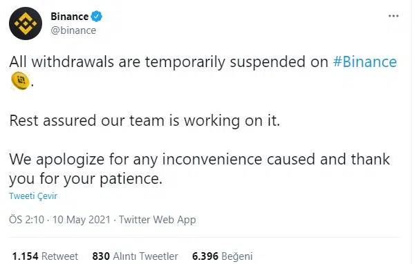 Binance Para Yatırma ve Çekme İşlemlerini Durdurdu!